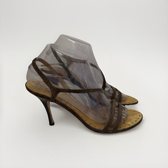BCBG Paris Bronze Metallic Slingback Strappy Sandals 4" Heel Shoes 8B - Picture 1 of 9